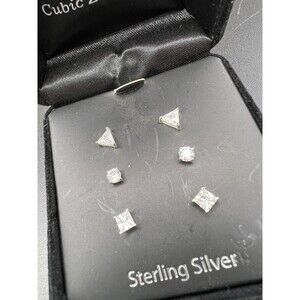 Sterling Silver and CZ Stud Earring Set